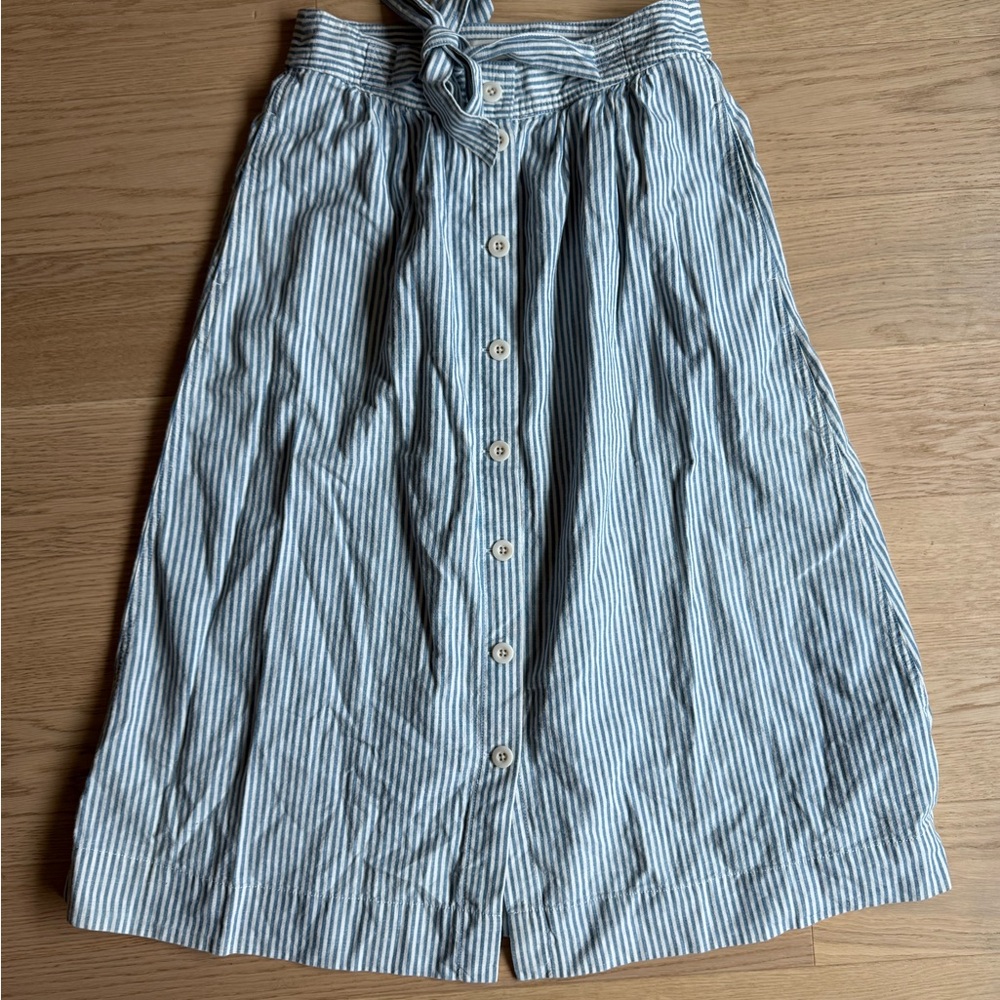 Madewell Blue and White Striped Midi Skirt